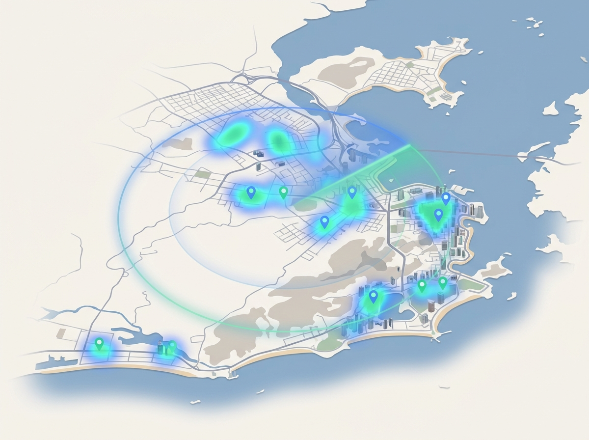 Mapa de calor da cidade com oportunidades de leilão identificadas